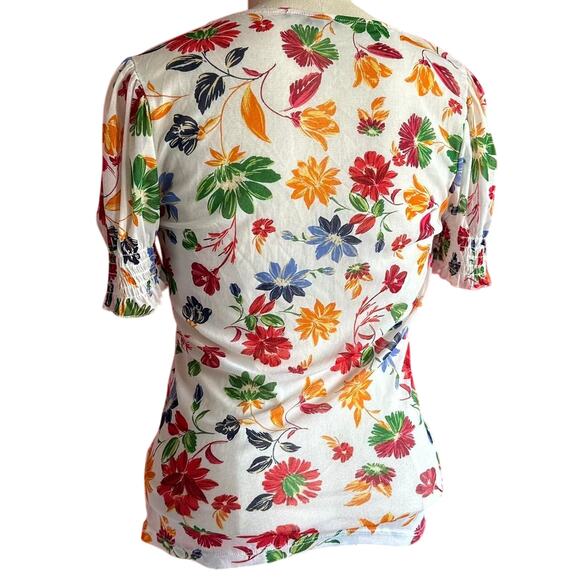 Womens Top Size Large Floral Sheer Cottage Summer Travel Vacation Beach - Picture 4 of 8